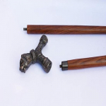 Vintažinis liūto formos varinis antikvarinis lazda, raudonmedis, sulankstoma, unikalaus dizaino dovana