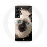Coque pour Samsung Galaxy S21 FE Chat Siamois Noir et blanc aux Yeux Bleus