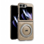 Vienspalvis prabangus odinis magnetinis telefono dėklas, skirtas Samsung Galaxy Z Flip6 Flip5 Flip4 Flip3 smūgiams atsparus besisukantis laikiklis, skirtas MagSafe 2vnt sulankstomas dangtelis Samsung Z Flip6 pilka