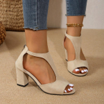 2024 Kar&scaron;tai parduodamos vasarinės vienspalvės patogios universalios rankinės kulniukai moteri&scaron;ki sandalai atviru priekiu batai užtrauktuku moteri&scaron;ki batai 34