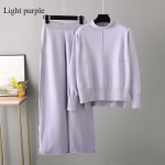 Megztas megztinis 2 komplektai moteri&scaron;kų naujų rudens ir žiemos laisvo stiliaus kasdienių plačių kelnių internetinis raudonas temperamento liekninantis universalus drabužis One size rožinė raudona spalva