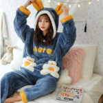 Moteri&scaron;ka ilgaplaukė flanelinė pižama su gobtuvu - Storas, &scaron;iltas koralinio vilnos kostiumas rudeniui/žiemai Extra Large