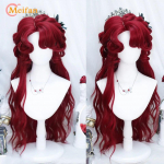 Sintetinis ilgas ombre spalvingas Cosplay perukas Lolita Harajuku su kirpčiukais Natūralūs banguoti Helovino rožiniai purpuriniai mėlyni kasdieniai perukai 86