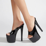 Madingi moteri&scaron;ki batai Seksualūs su atviru pir&scaron;tu 17CM auk&scaron;takulniai Modernūs &scaron;lepetės moterims Platforminiai sandalai vakarėliui Naktiniam klubui Striperio bateliai Zapatos Mujer 43 juoda