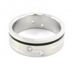 Bague Acier 'Peaceful' Noir Argent&eacute; 62 sidabras