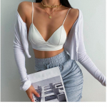 Prancūzi&scaron;kas bralette Sexy Triangle Cup Liemenėlė Moteri&scaron;kas apatinis trikotažas Medvilnė Besiūlė Deep V Wire Be Push Up Liemenėlė Moteri&scaron;kas mink&scaron;tas apatinis trikotažas S balta