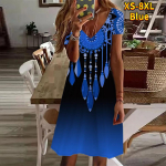 Vasaros mados moteri&scaron;ka V kaklo trumpomis rankovėmis ledo kri&scaron;tolo karoliai, marginta suknelė Sekso suknelė XS mėlyna