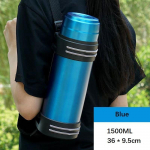 1500/2500 ml izoliuotas puodelis, 100% nepralaidus, 100% izoliacija, didelė talpa, nerūdijantis plienas, su rankena ir peties dirželiu, kelionėms, žvejybai, darbui