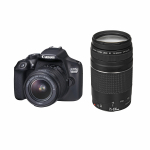 Canon EOS 1300D DSLR fotoaparatas + EF-S 18-55mm f/3.5-5.6 IS III + EF 75-300mm f/4-5.6 III priartinantis objektyvas juoda