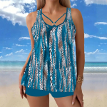 Moteri&scaron;kas apynasrio sudėtingų ra&scaron;tų spausdinimas Bikini Tankini maudymosi kostiumėlis S