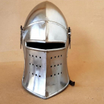 Viduramžių riterio barbuta &scaron;almas i&scaron; &scaron;velnaus plieno barbuta su snapeliu karys LARP Cosplay Helovinas sidabrinis &scaron;almas