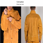 Karvės odos suvirintojo striukė: Atsparus kar&scaron;čiui, Apsaugantis nuo nudegimų, Apsauga nuo lankinio suvirinimo, Izoliuota oda suvirintojams.