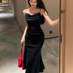 Vintage Sexy Club Prom Red Suknelės Moterims Spaghetti Strip Ply&scaron;ys Velvet Suknelė Beach Bandage Bodycon Midi Suknelė Vakarėlis Elegant S juoda