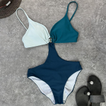 Sexy Scrunch Butt Splicing Patchwork Be nugaros Monokini vientisas maudymosi kostiumėlis Moteri&scaron;kas maudymosi kostiumėlis Maudymosi kostiumėlis