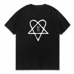 &bdquo;Him Ville Valo Band&ldquo; mar&scaron;kinėliai juodi balti &bdquo;Heartagram&ldquo; mar&scaron;kinėliai, moteri&scaron;ki trumpomis rankovėmis gotikinio roko laisvalaikio gatvės apranga, mada Y2K Camisetas L