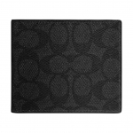 Coach 11 logotipas spausdintas dizainas Signature padengto drobės piniginė Vyri&scaron;ka piniginė Juoda Pilka CY406-QBMI5 Black Gray