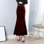 Moteri&scaron;kas Moteri&scaron;kas Velvet Fishtail Mermaid sijonas Ilgas Maxi Bodycon Black Vintage XL vyno raudonos spalvos