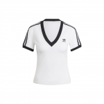Adidas Originals 3 juostelių V formos i&scaron;kirptės plonas trumpomis rankovėmis mar&scaron;kinėlis moterims Baltas IR8114 XS