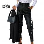 Moteri&scaron;kos kelnės Lygios dirbtinės odos užtrauktuko dekoras Slim Fit auk&scaron;tu juosmeniu užtrauktuku mygtuku Užsegimas kelios ki&scaron;enės Vienspalvės pie&scaron;tuko kelnės ilgos kelnės M raudona
