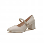 Stambūs &bdquo;Mary Jane&ldquo; batai moterims &bdquo;Block-Heels&ldquo; Aprangūs batai su dirželiu ant kulk&scaron;nies Moteri&scaron;ki laisvalaikio apvalūs kojų pir&scaron;tai Vestuvių biuro vakarėlis &bdquo;Mary Jane Pumps&ldquo; 34 abrikosas