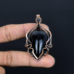 Juodo akių obsidiano pakabukas Rankų darbo brangakmenių papuo&scaron;alai, 999 varinės vielos apvyniotas pakabukas, Unikalus dizaino papuo&scaron;alo pakabukas 2.56 Inches