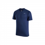 Nike &bdquo;Dri-Fit&ldquo; logotipas, ant kaklo, patogūs greitai džiūstantys laisvalaikio mar&scaron;kinėliai trumpomis rankovėmis, vyri&scaron;ki vir&scaron;utiniai drabužiai, sodriai mėlyna &scaron;altai pilka HF0507-419 S