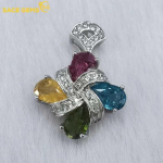 SACE GEMS Prabangūs 925 Sterlingo sidabro, spalvingi turmalino pakabukai, kaklo papuo&scaron;alai, skirti moteriai, gimtadienio dovana