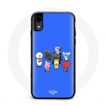Coque pour Iphone XS BTS BT21 Tata Chimmy Cooky Rj Koya Shooky Et Mang Jouent De la musique Fond Bleu