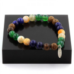Pierres et Min&eacute;raux. Bracelet Perles Lapis Lazuli + Agate verte + Agate Feuille de Bambou + Fabriqu&eacute; en France.