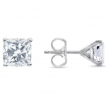 Jewels Prim 6 ct pagalvėlės formos deimantiniai auskarai-vinukai i&scaron; vientiso 14K baltojo aukso, su užsegimu-drugeliu, rankų darbo moteri&scaron;ki papuo&scaron;alai 15MM sidabras