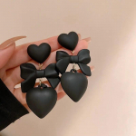 Retro juodos &scaron;irdelės auskarai moterims Bowknot Love Drop Auskarai Vintažiniai moteri&scaron;ki vakarėlio auskarai papuo&scaron;alai Valentino dienos dovanos didmeninė prekyba juoda
