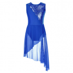 Vaikų mergaičių berankovių lyri&scaron;ka &scaron;okių suknelė Asimetri&scaron;kas tiulio sijonas, triko, &scaron;iuolaikinis kostiumas 9-10 Years karali&scaron;kos mėlynos spalvos