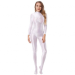 Lady Blizgantis Kūno kojinis triko Elastingas Seksualus Viso kūno kombinezonas Ilgomis rankovėmis Jumpsuit su užtrauktuku Blizgus Lygus Leotard Katytės kostiumas &scaron;okių praktikai, klubui, stulpo &scaron;okiui 180cm balta