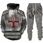 Retro Knight Templar Armor 3D spausdinti vyri&scaron;ki gobtuvai / kelnės / kostiumas Harajuku Jesus God Tracksuit sportinė apranga, kietas 2 dalių drabužių rinkinys S