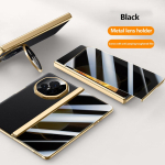 Paprastos odos telefono dėklas, skirtas Honor Magic V3 galvanizuoto rėmo lankstiniu metaliniu objektyvo laikiklio dangteliu su grūdinta plėvele, smūgiams atspariu laikikliu verslo dangteliu Honor Magic V3 gray