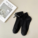 Nėrinių raukiniai kojinės moterims mielos su kaspinėliu saldi mergaitė Lolita Kawaii princesės kojinės kiaurara&scaron;tis tinklelis plonos kvėpuojančios juodos baltos trumpos kojinės