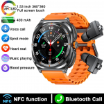2025 Naujas TWS 2 viename i&scaron;manusis laikrodis Watch 7 Ultra su belaidėmis ausinėmis, Bluetooth skambučiais, vyrams, lauko sportui, muzikai, i&scaron;manusis laikrodis Android ir iOS Black