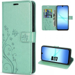 Coque de T&eacute;l&eacute;phone - BOOLING - Samsung Galaxy A17 5G/4G - Effet Cuir Vert Motif Papillon Fleur