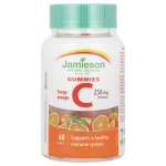 Jamieson vitaminai, vitamino C guminukai, a&scaron;trus apelsinas, 250 mg, 60 guminukų (125 mg vienai gumai)