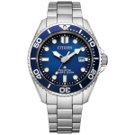 PROMASTER MARINE serijos nardytojo laikrodis 200m modelis Tamsiai mėlynos spalvos &scaron;vytintys rodyklės ir žymės, Vienakryptis besisukantis rėmelis, [CITIZEN] Eco-Drive laikrodis, Sraigtinė karūnėlė,