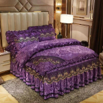 Karaliaus/Queen Size/dviejų dydžių nėriniuota lova sijonas antklodės užvalkalas pagalvės užvalkalas Keturių dalių komplektas storėjantis &scaron;iltas miegamasis Paprasta patalynė Auk&scaron;tos kokybės rudens žiema Twin 4pcs