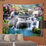 Pavasario gamtos peizažas gobelenas 3D mi&scaron;ko krioklio peizažas, pakabinamas ant sienos namų fonas, audinio dekoras, sodo plakatas lauke 230x180cm