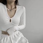 Seksualūs mar&scaron;kinėliai ilgomis rankovėmis Streetwear Y2k drabužiai Trikotažo Crop Populiariausi Korėjos mados pavasario rudens trumpi liesi mar&scaron;kinėliai S tamsiai pilka spalva