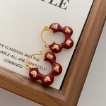 Raudona meilės gėlė prancūzi&scaron;ko retro temperamento ni&scaron;os dizaino ausų sagtis Ankola Red Drop Glaze Women