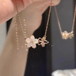 Eleganti&scaron;ki, subtilūs cirkonio vy&scaron;nių žiedų karoliai, skirti moterims, merginoms, madingoms, gėlėms, kaklo papuo&scaron;alams, vakarėliams, papuo&scaron;alams. rožinio aukso spalvos