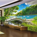 Sienų tapetai Tapetai Namų dekoras Mažas Tiltas Ežeras Vanduo 3D Gamtos Peizažas Nuotraukų Fono Tapyba Tapetai 250 cm(W) x 160 cm(H)