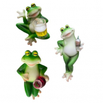 Miniatiūrinė varlės figūrėlė sodui, geriančios varlės statulėlė, vazono apkabintojas, dervos varlės dekoracija gėlių vazono kra&scaron;to dekorui, balkonui, kiemui 3pcs