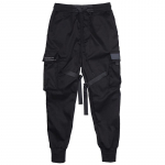Vyri&scaron;kos laisvalaikio krovininės kelnės bėgimo kelnės Multi Pocket Streetwear hiphopo kelnės Techninės kelnės 2XL juoda