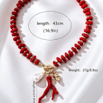 Vasaros Boho raudonų/žalių karoliukų vėrinys su baroko imitacijos perlo ir koralų pakabuku, užsegamas jungtuku, Choker karoliai moterims, skirti paplūdimiui ir atostogoms