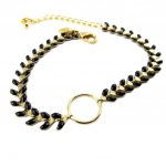 7bis [P8367] - Bracelet artisanal 'Boho' noir dor&eacute; (&eacute;pi de bl&eacute;) - 16 cm 6 mm